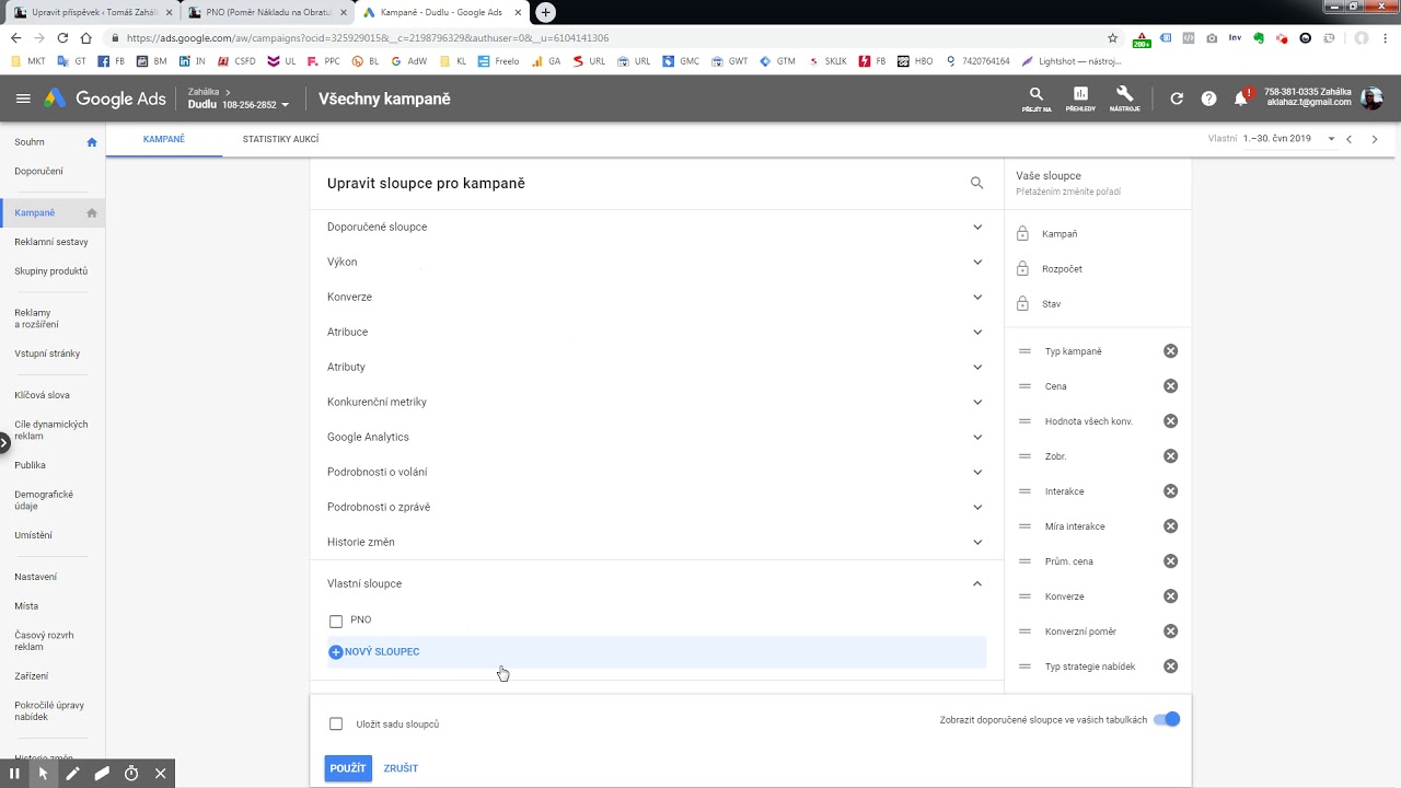 Jak přidat sloupec PNO do Google Ads (AdWords)