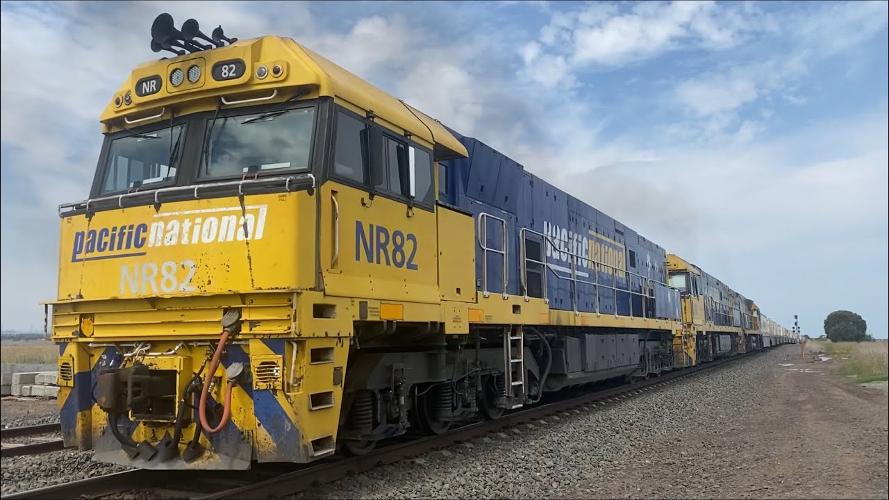 3MP4 Pacific National freight with NR82 NR2 NR20 passing Gheringhap headed for Perth 12/12/2023