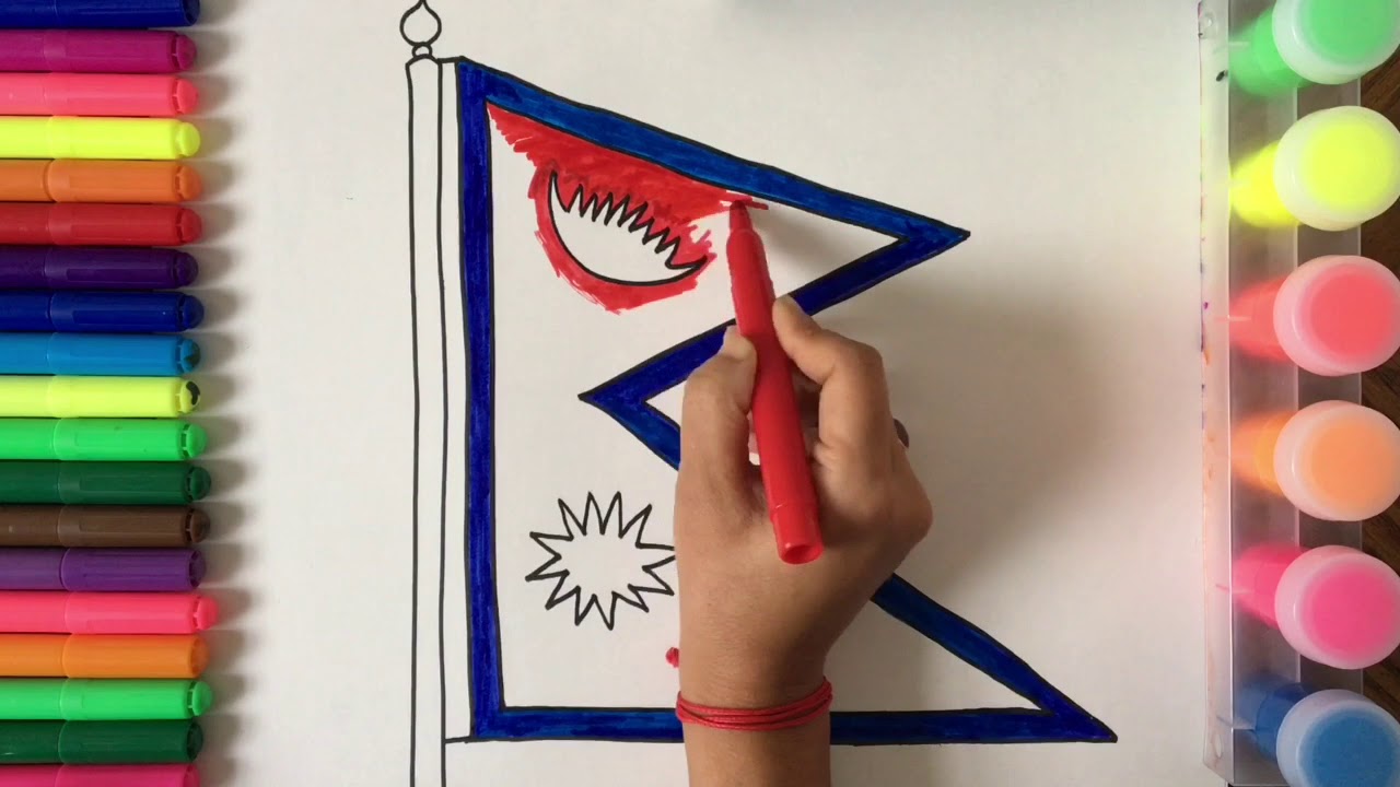 How To Draw And Colour The  National Flag of Nepal