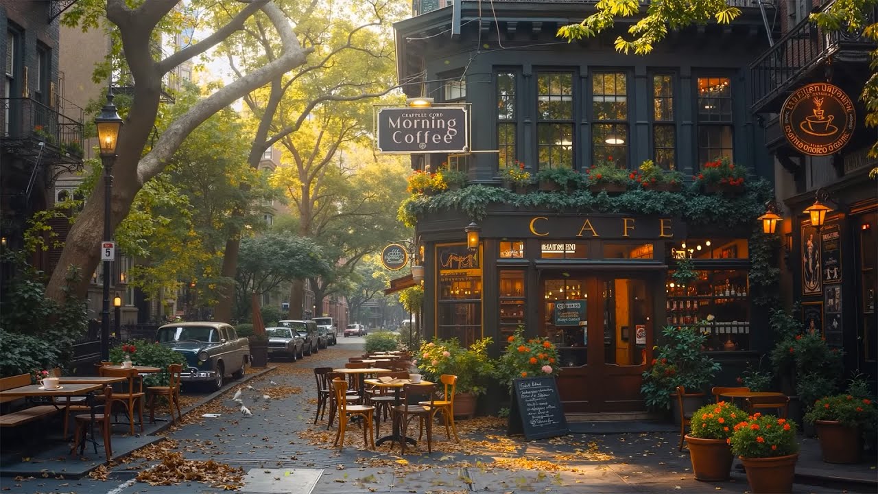 Morning Jazz at a Cozy Outdoor Café ☕Quiet Street Ambience | Jazz Playlist for Studying and Relaxing