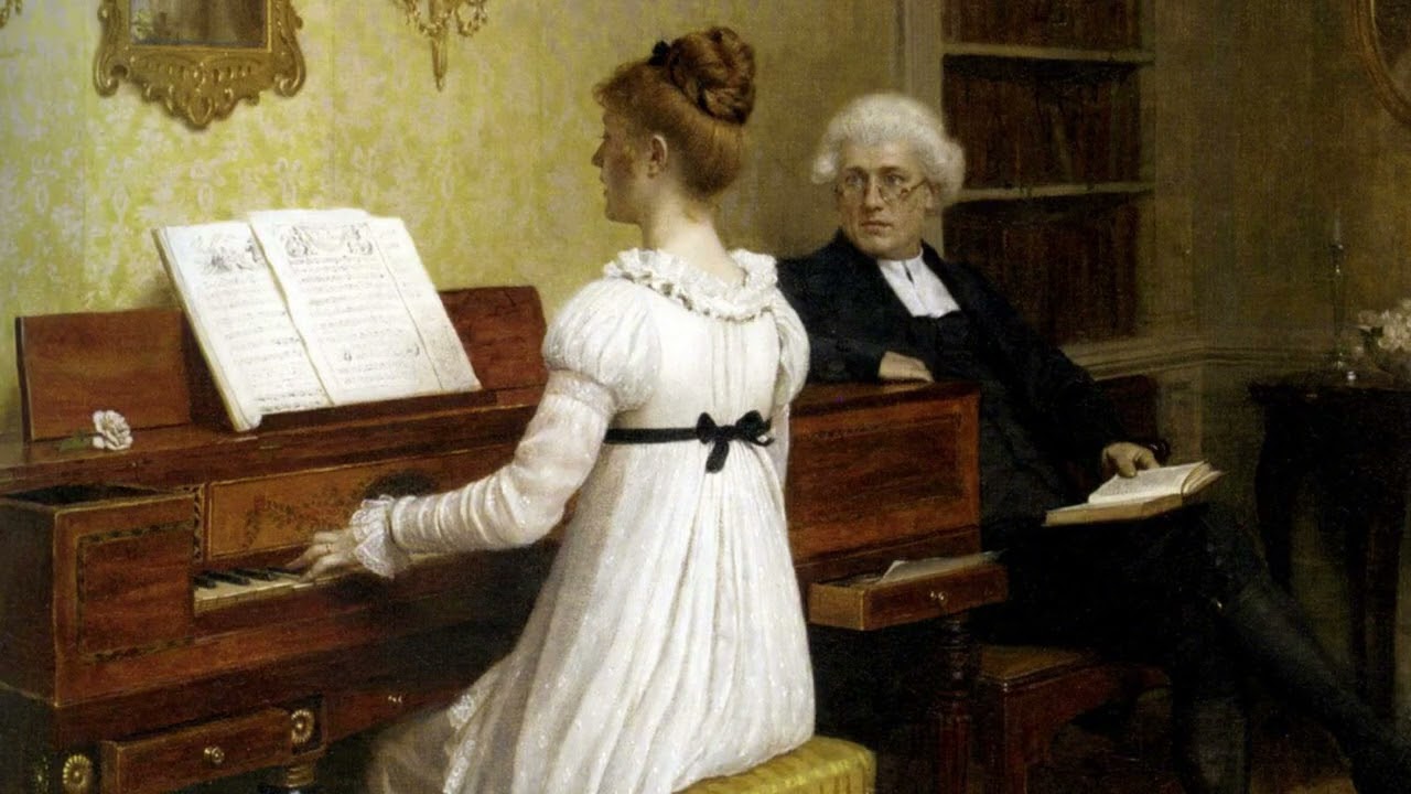 The Piano Lesson (1896) by Edmund Blair Leighton. Artistic Screen Overlay