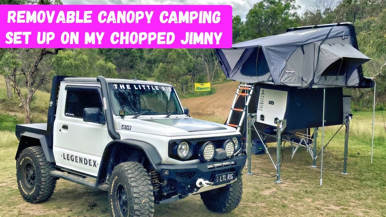 Camp set up with a removable canopy - Chopped Suzuki Jimny