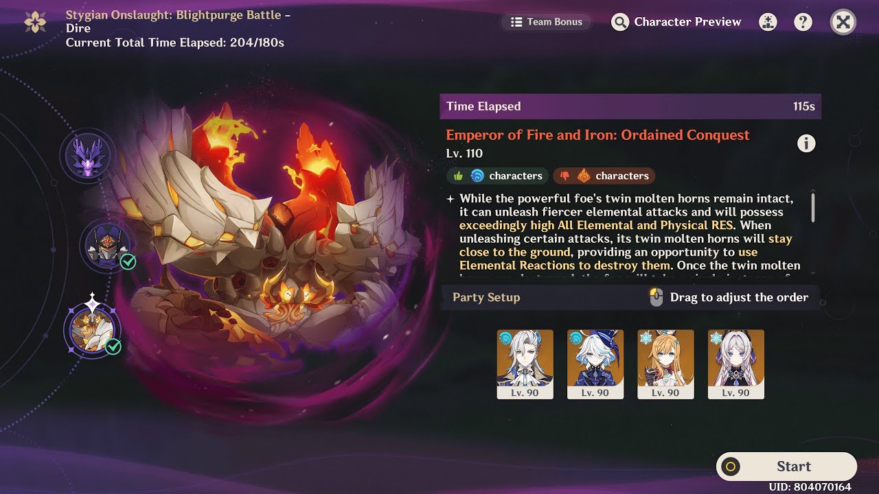 6.3/Luna IV | Stygian Onslaught | Dire | 115s | Emperor of Fire and Iron | C0R1 Neuvillette | G.I