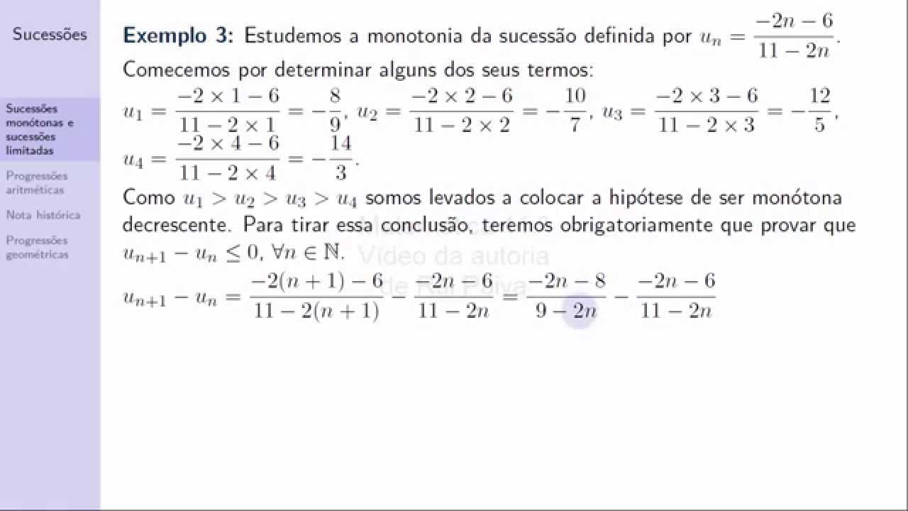 Matemática 11 - Sucessões - Aula 2: Sucessões monótonas