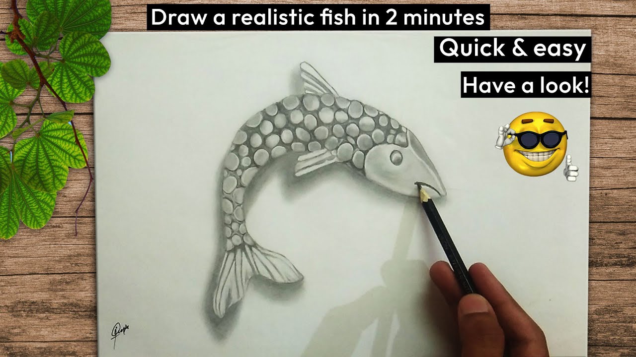 Easy Realistic fish drawing in 2 minutes | easy pencil sketch of a fish | step by step