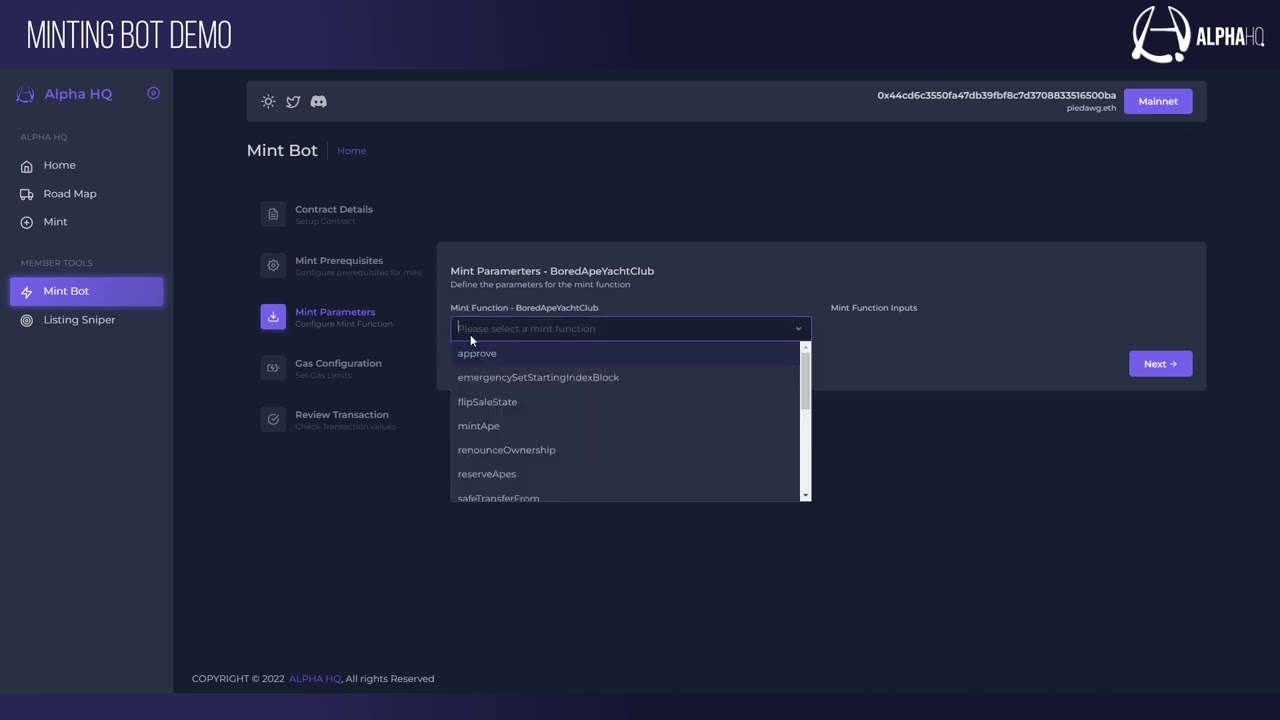 Alpha HQ Minting Bot Demo