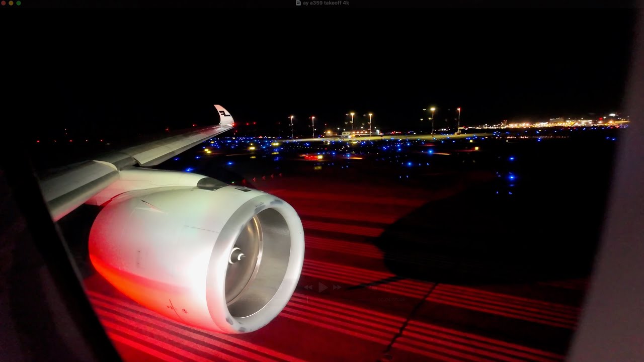 Epic Night Finnair Airbus A350-900 takeoff in Helsinki Airport