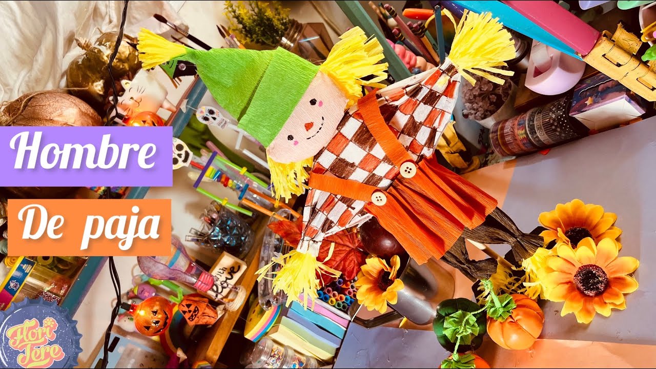 Muñeco de Paja DECORATIVO Hecho con Papel crepe #otoño
