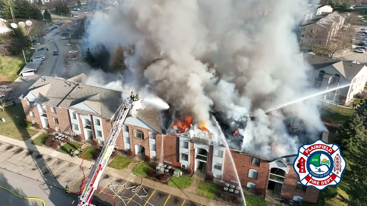 Drone video shows crews battling Walker apartment fire