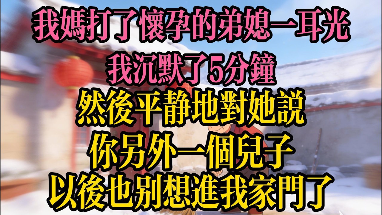 我媽打了懷孕的弟媳一耳光，我沉默了5分鐘，然後平靜地對她說：你另外一個兒子，以後也別想進我家門了