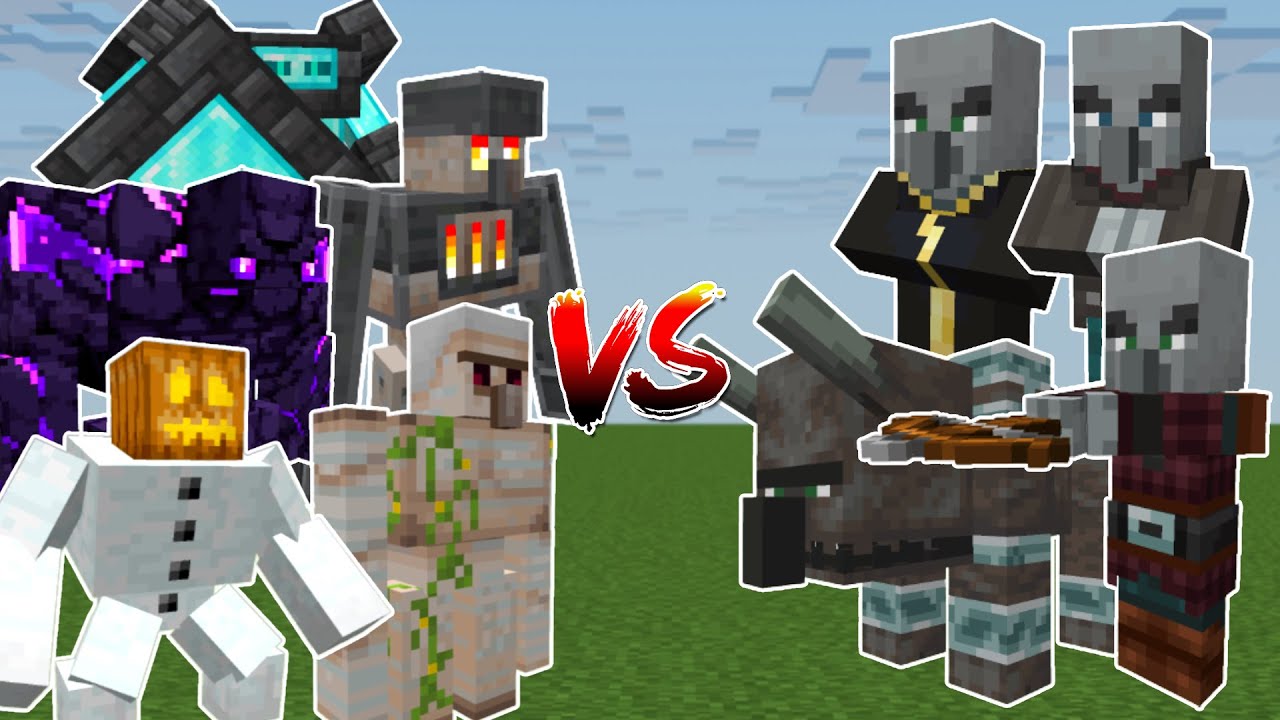 GOLEM BOSSES vs ILLAGER MOBS TEAM (Minecraft Mob Battle)