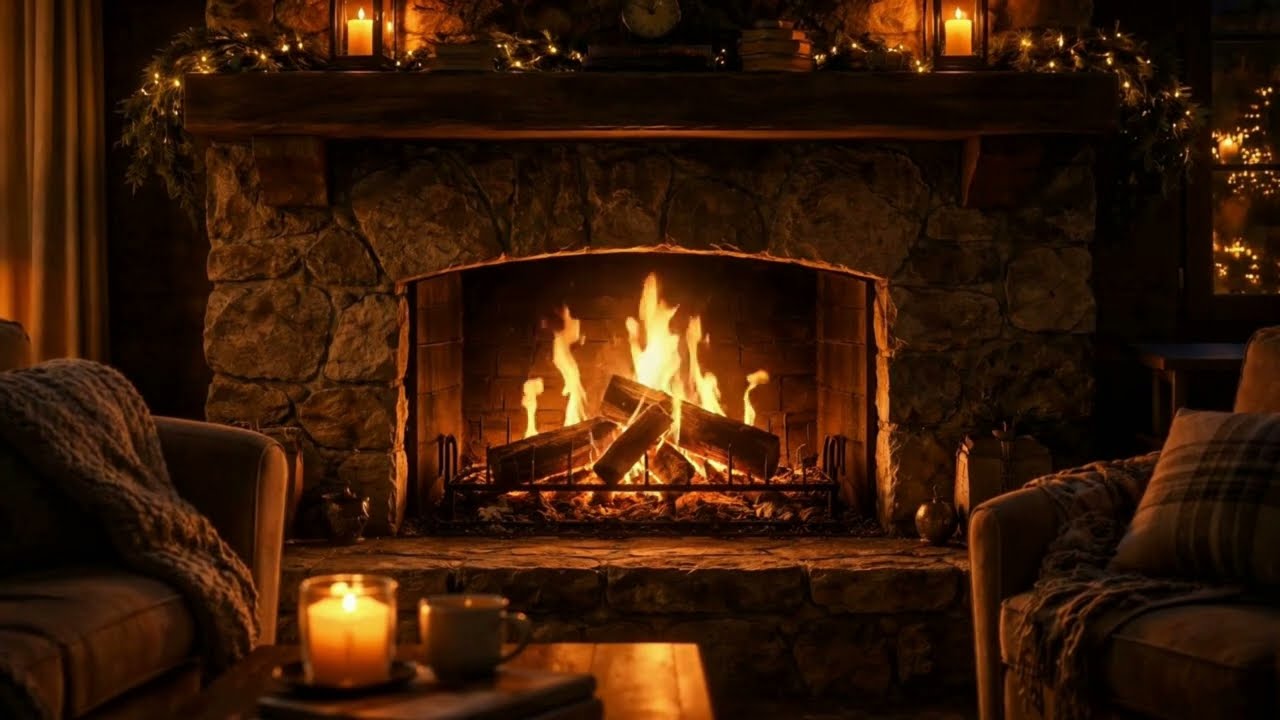 Cozy Fireplace Ambience at Night | 4K Crackling Fire for Sleep, Relax & Study