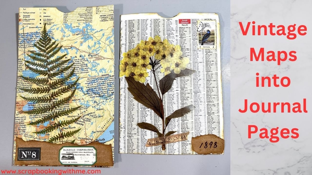 NEW VINTAGE MAPS INTO BEAUTIFUL DOUBLE JOURNAL PAGES WITH POCKETS