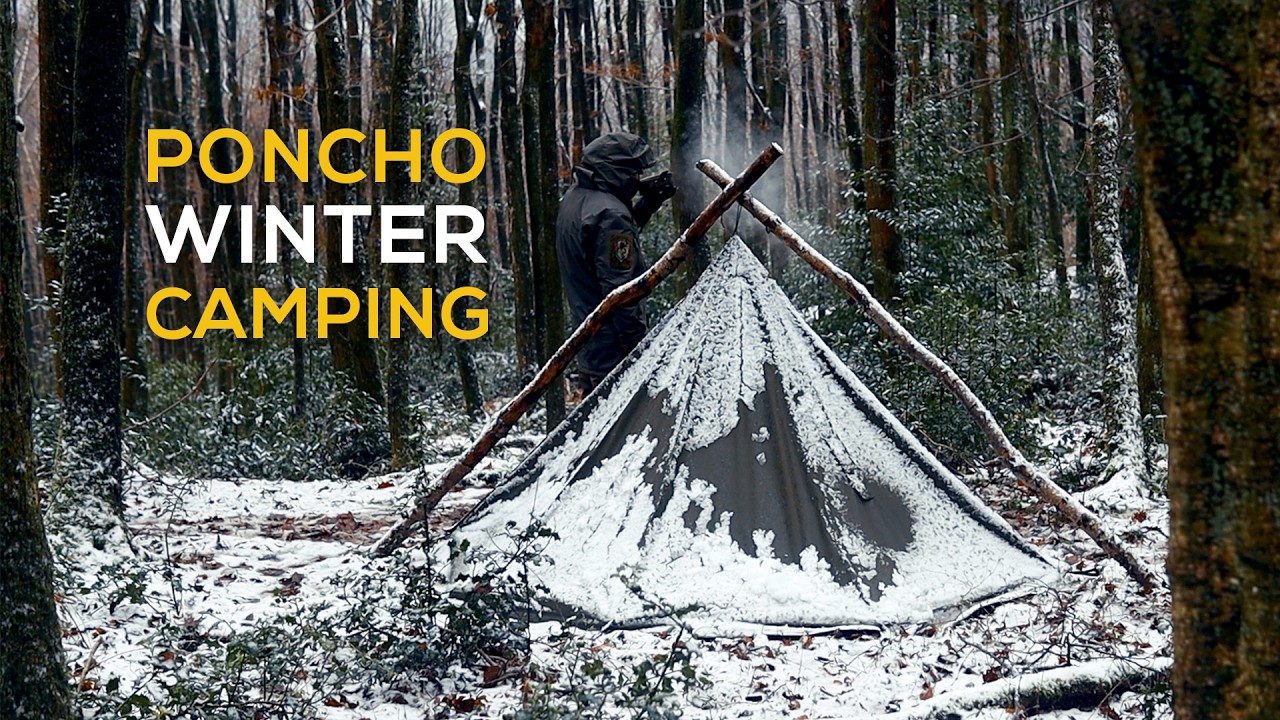 Solo winter camp with canvas poncho & M40 swedish army cooking kit - snow in the morning! ❄️🏕️