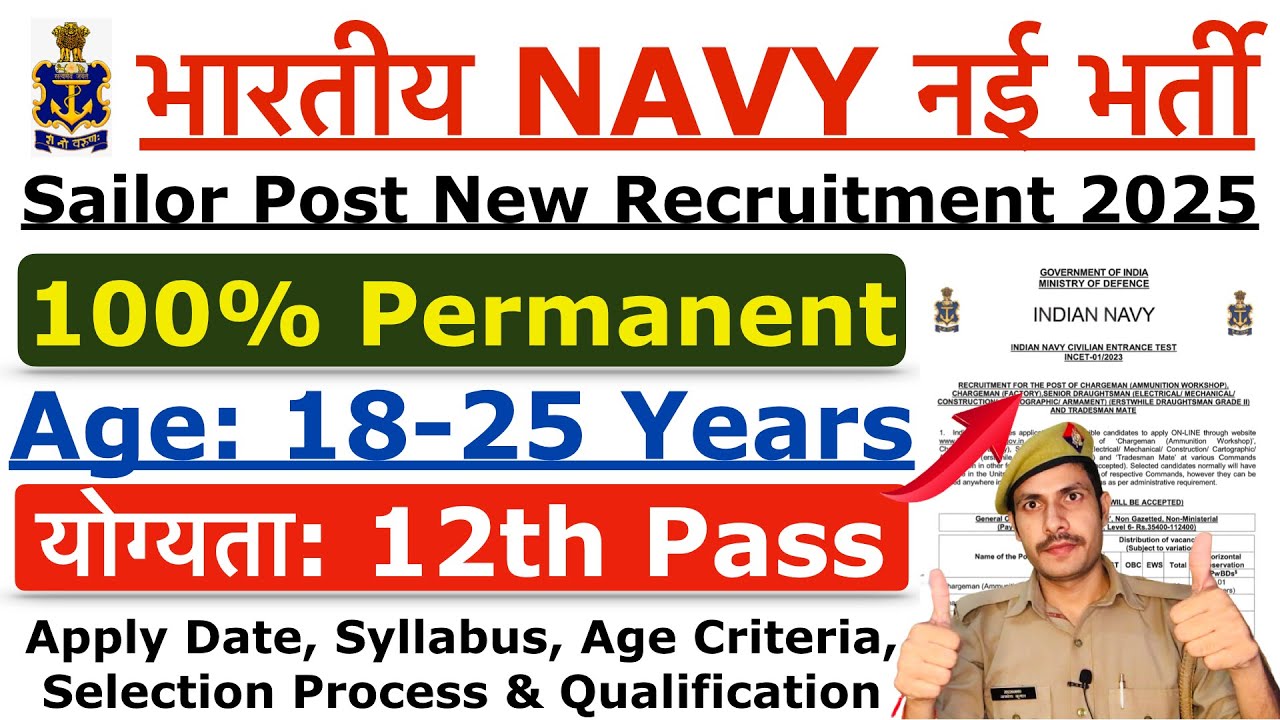 Indian Navy Sailor Recruitment 2025 | Navy New Vacancy 2025 | Age, Syllabus & Selection Process