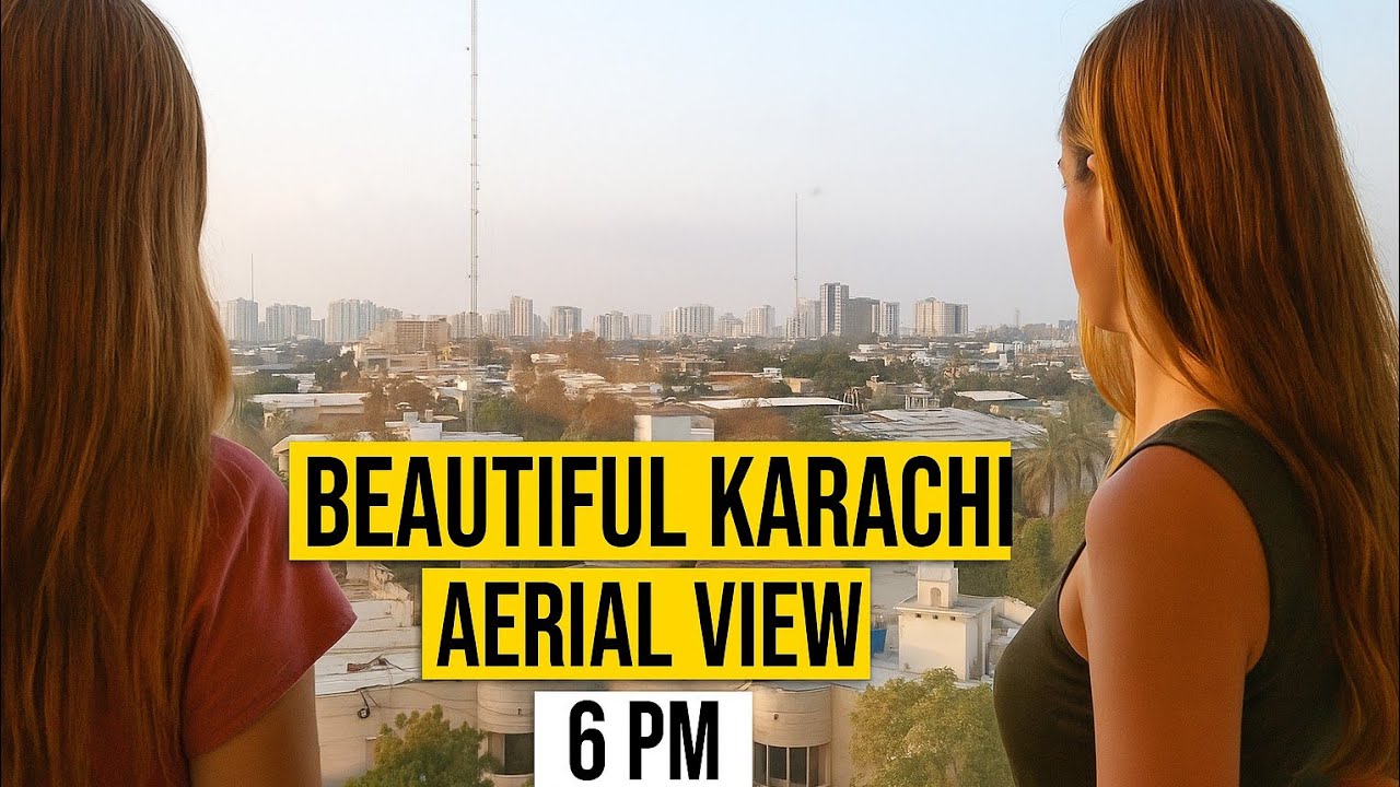 Beautiful Aerial View of Karachi Skyline | Evening Time 6 PM Sunset