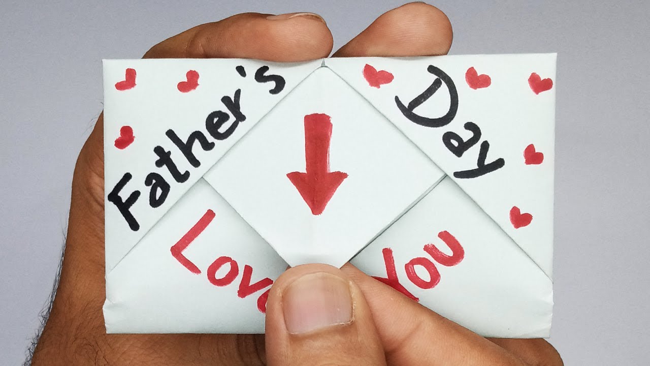 Surprise Message Card for Fathers Day | Pull Tab Origami Envelope Card | Happy Father's Day