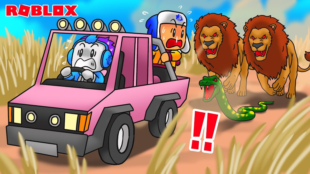 AKU DAN MOCIL LIBURAN KE AFRIKA DI KEJAR SINGA DAN ULAR PITON DI ROBLOX!!