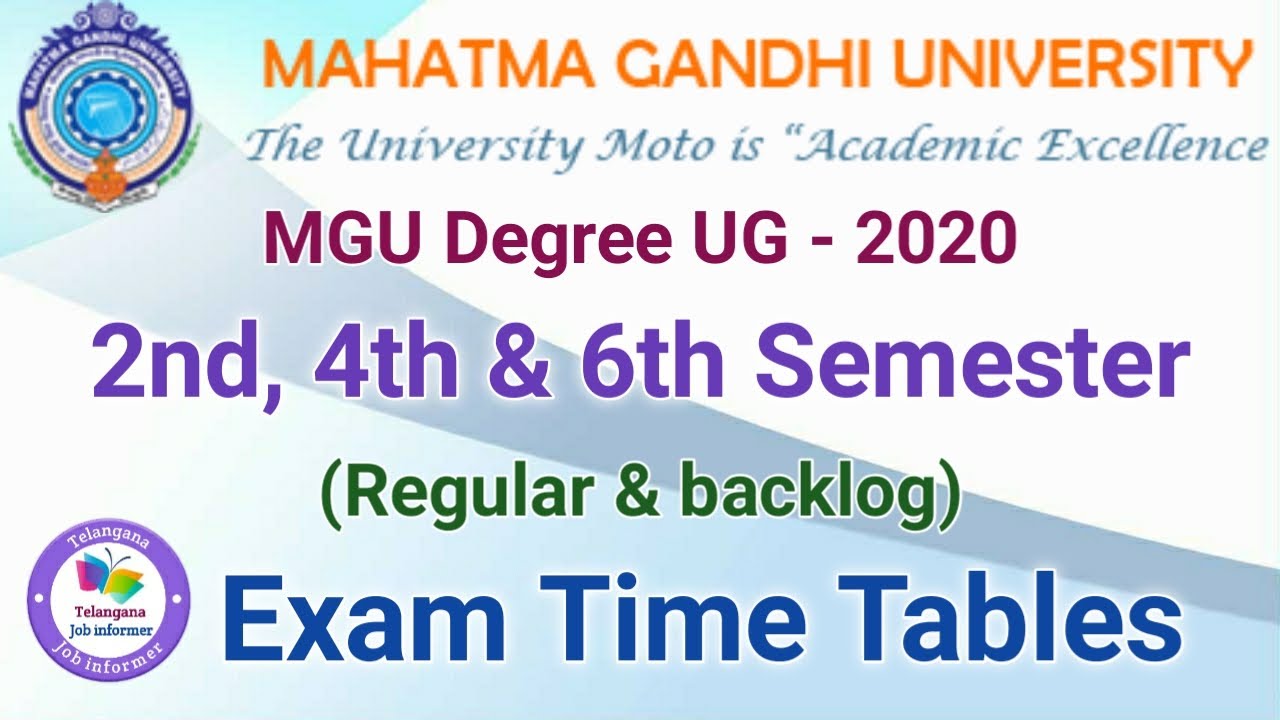 MGU Degree UG 2nd, 4th & 6th Semester Regular & backlog Exams Time Tables 2020 || MGUniversity Exams
