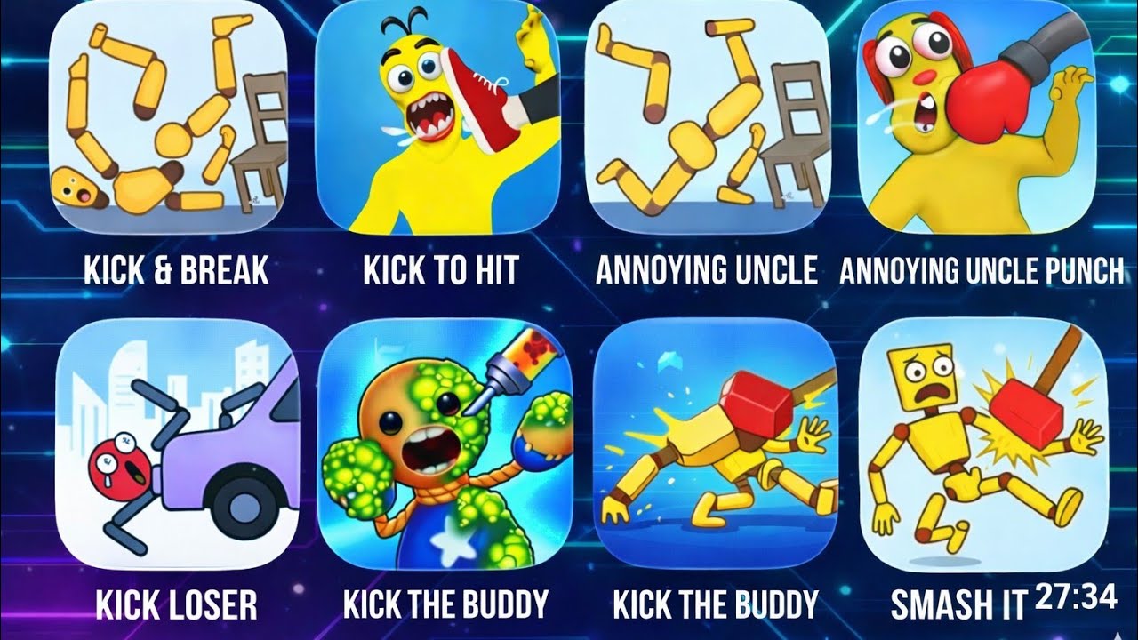 RagdollBreak,KickTheBuddy,AnnoyingUnclePunch,RagdollFall,FoodRun,TalkingTom,RagdollSmash,DrawToSmash