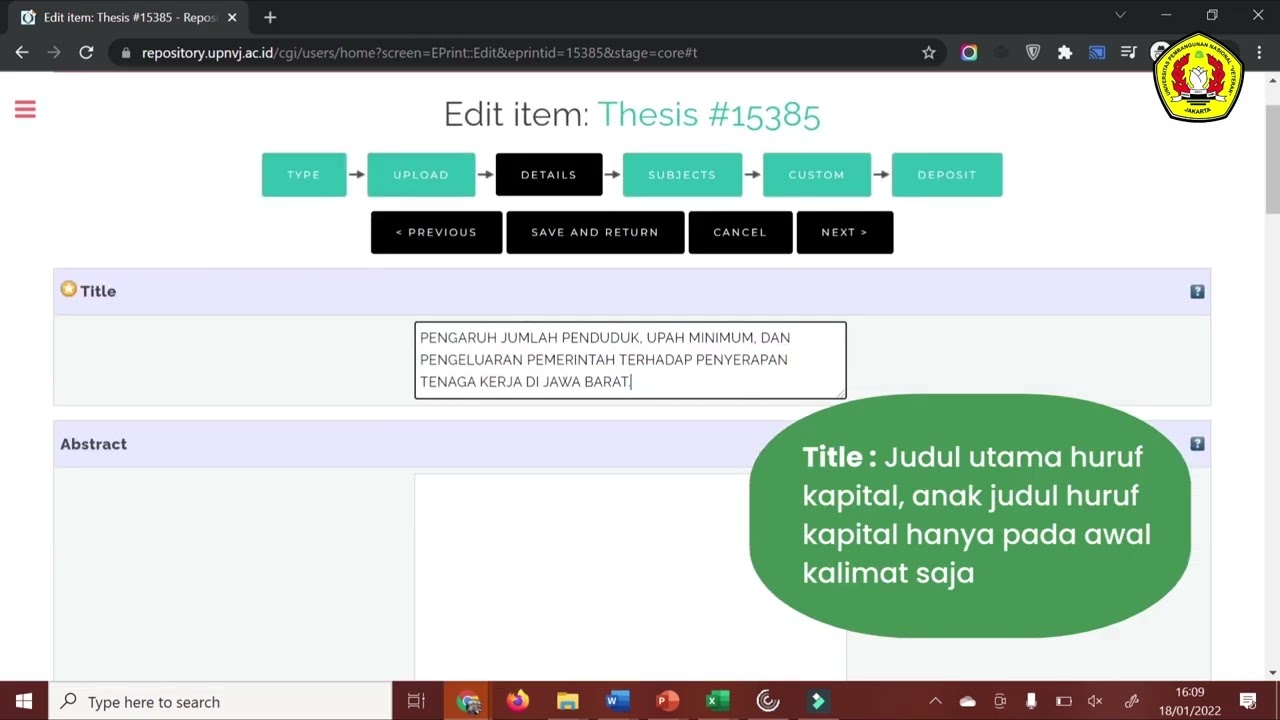 Tutorial Unggah Mandiri Karya Ilmiah Mahasiswa UPN "Veteran" Jakarta