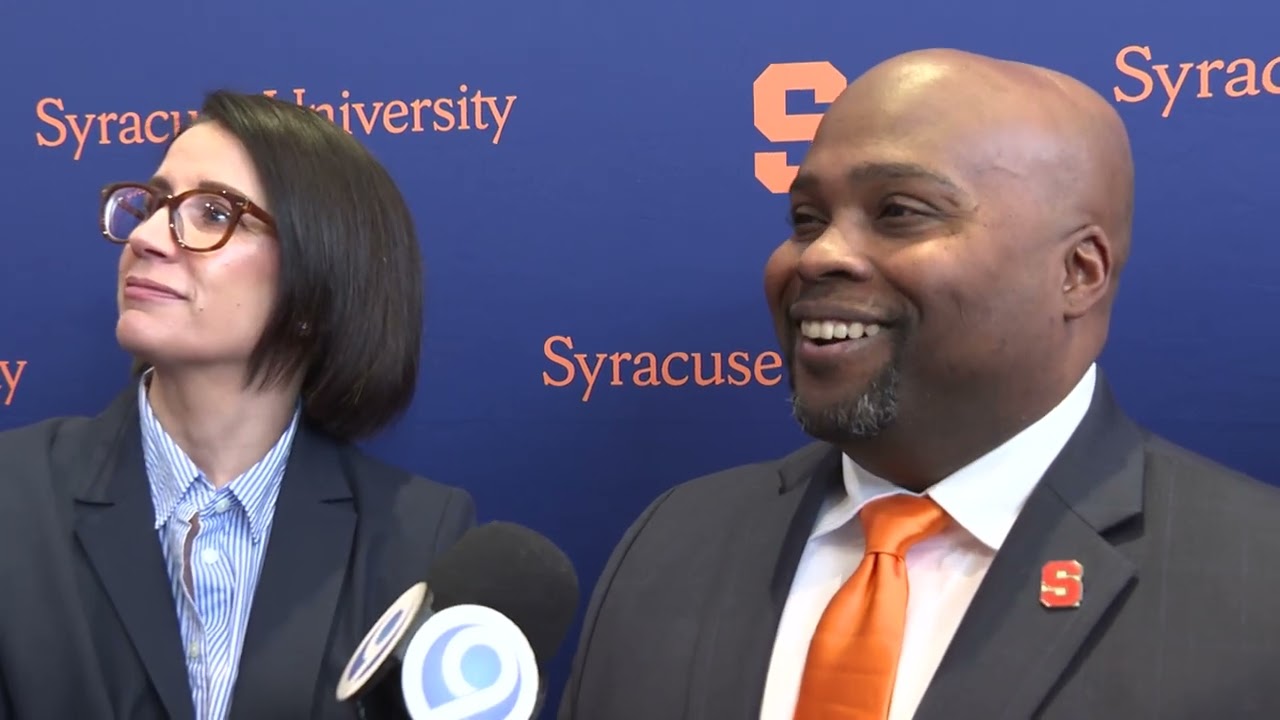Syracuse Athletic Director Bryan Blair speaks to the media following introductory press conference