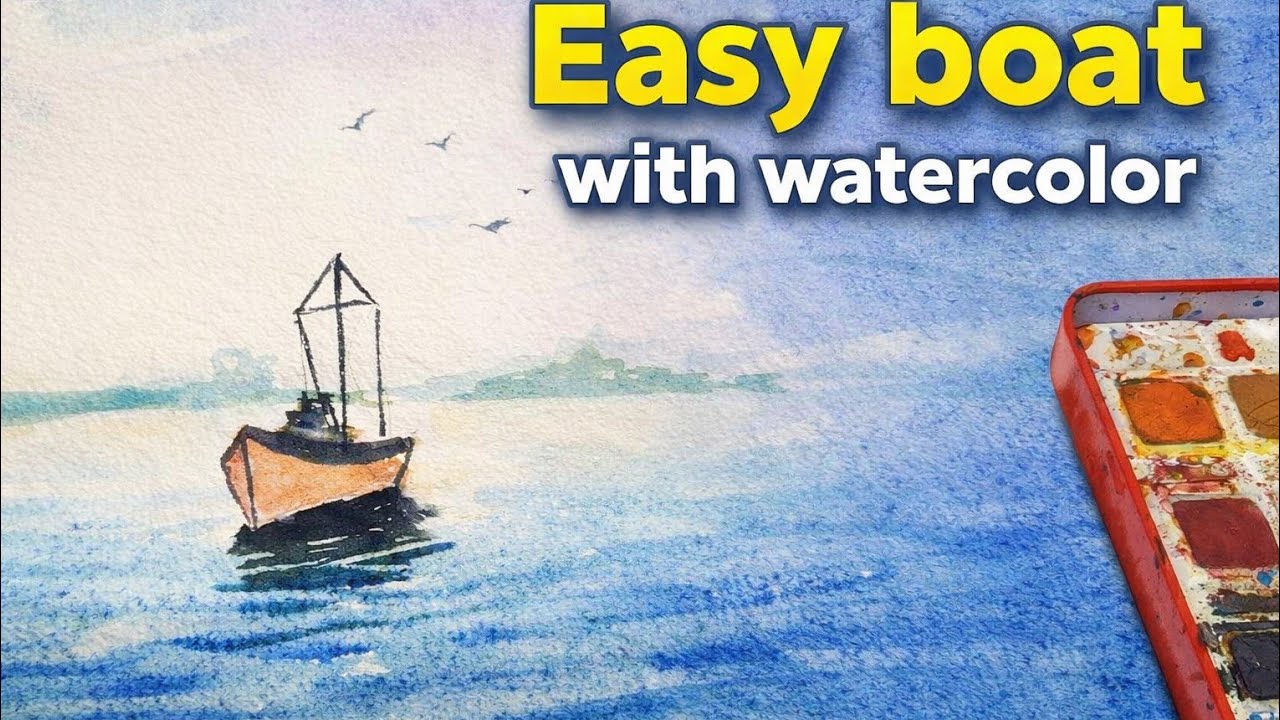 Easy boat with watercolor #boatpainting 