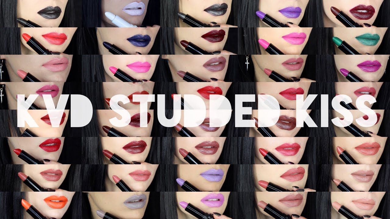 ALL 40 shades Kat Von D Studded Kiss Lipstick New Formula Swatch & Review