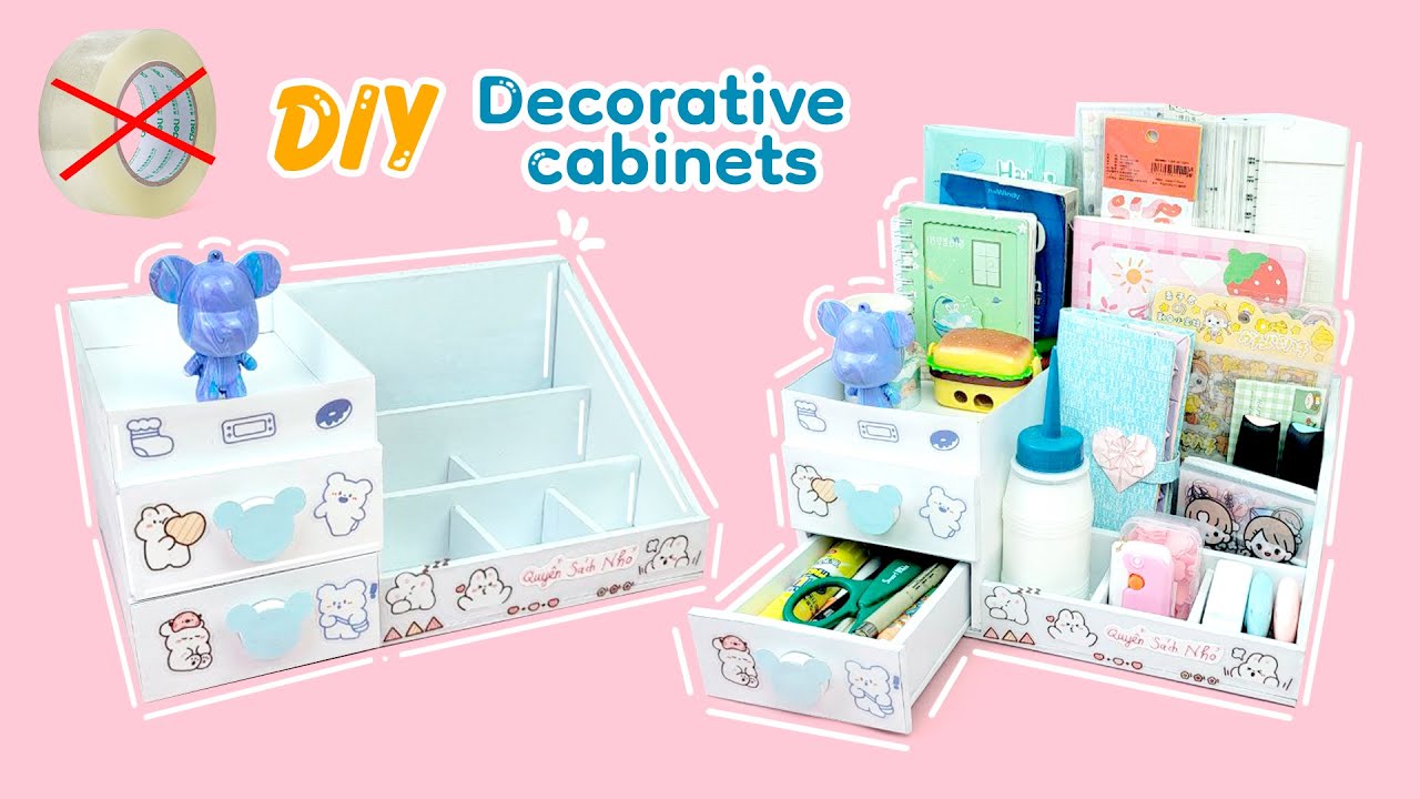 Cách làm Tủ decor 2 tầng từ bìa Carton không cần băng dính // Quyển Sách Nhỏ