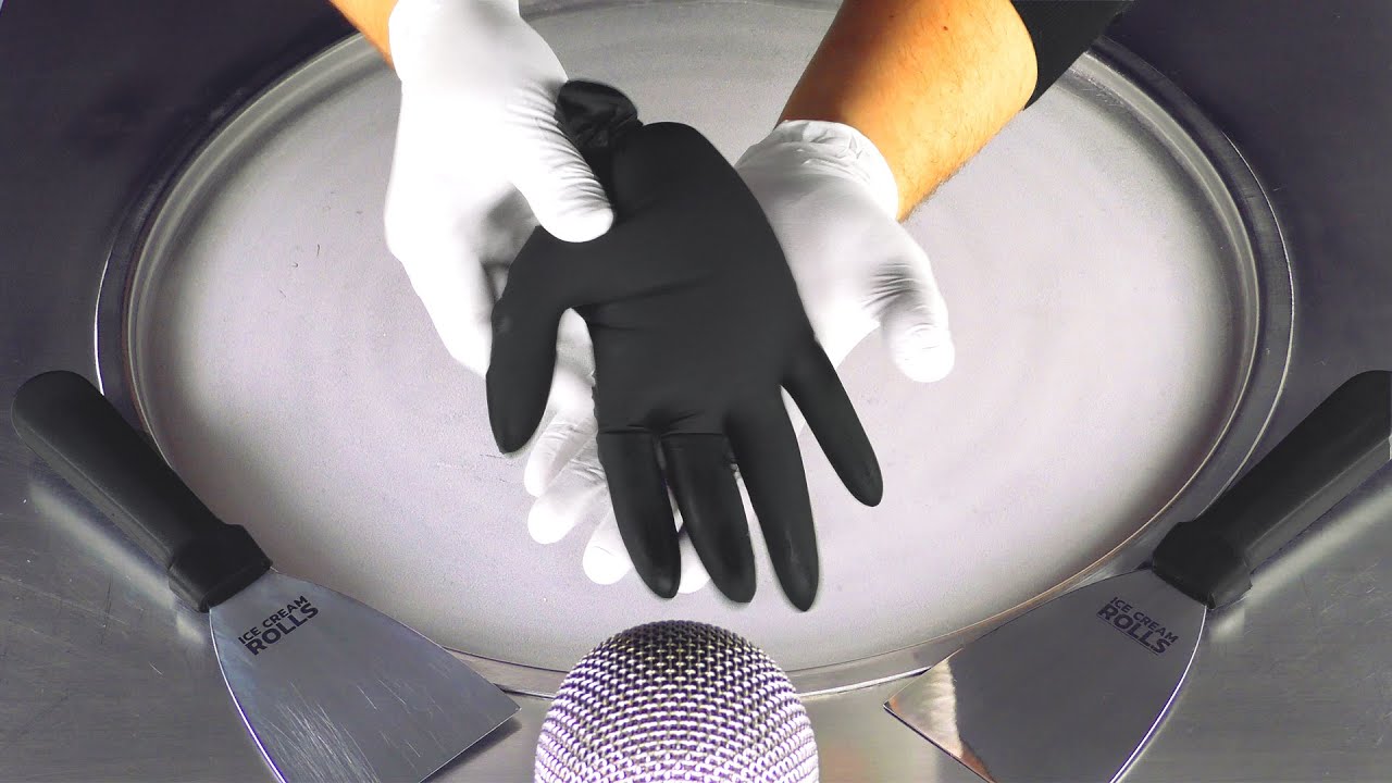 Fast ASMR with black nitrile Latex Glove | rubber Gloves & Jelly Ice Cream Rolls - oddly satisfying