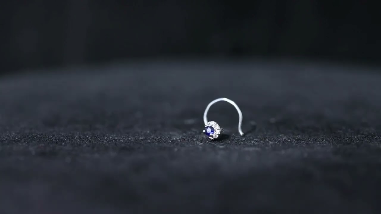 Real Blue Sapphire and Diamond Nose Pin in Gold
