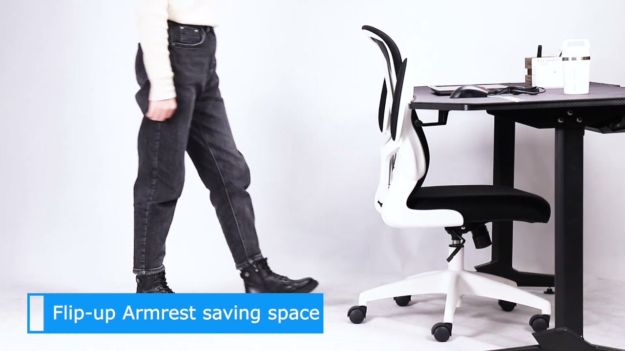 Presentation of MFV-38 Ergonomic Office Desk Chair with Flip-up Armrest - White