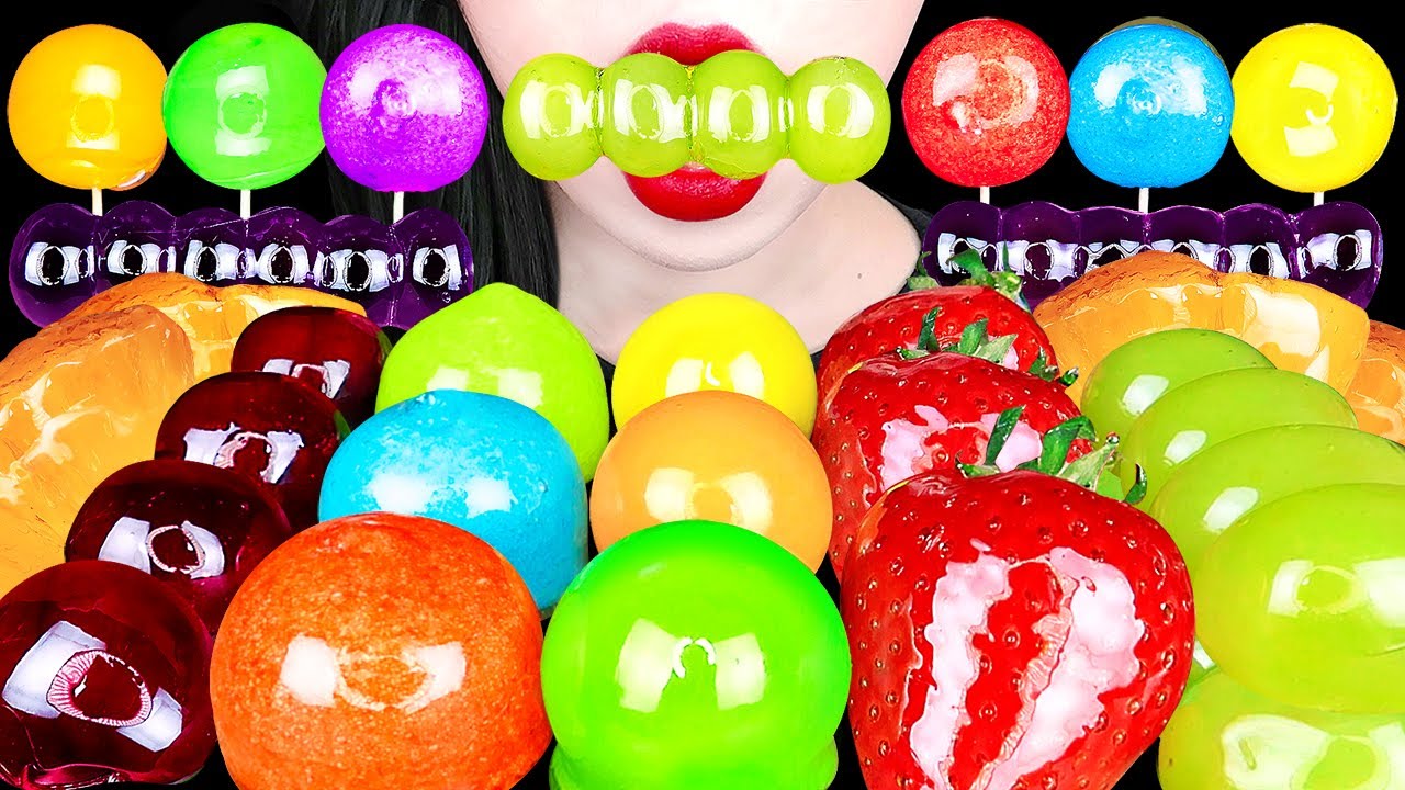 ASMR CANDIED FRUIT TANGHULU 다양과일 탕후루 STRAWBERRY, MANGO, RAINBOW MARSHMALLOW, GUMMY JELLY 먹방 MUKBANG