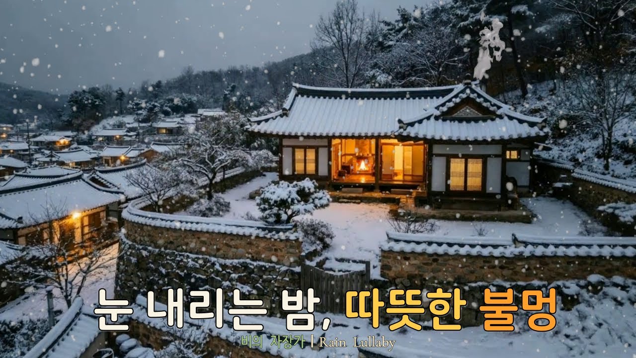 눈내리는 한옥마을의 밤, 따뜻한 장작 소리와 잔잔한 피아노🎹 | Snowy Hanok Village: Cozy Fireplace & Soft Piano for Sleep