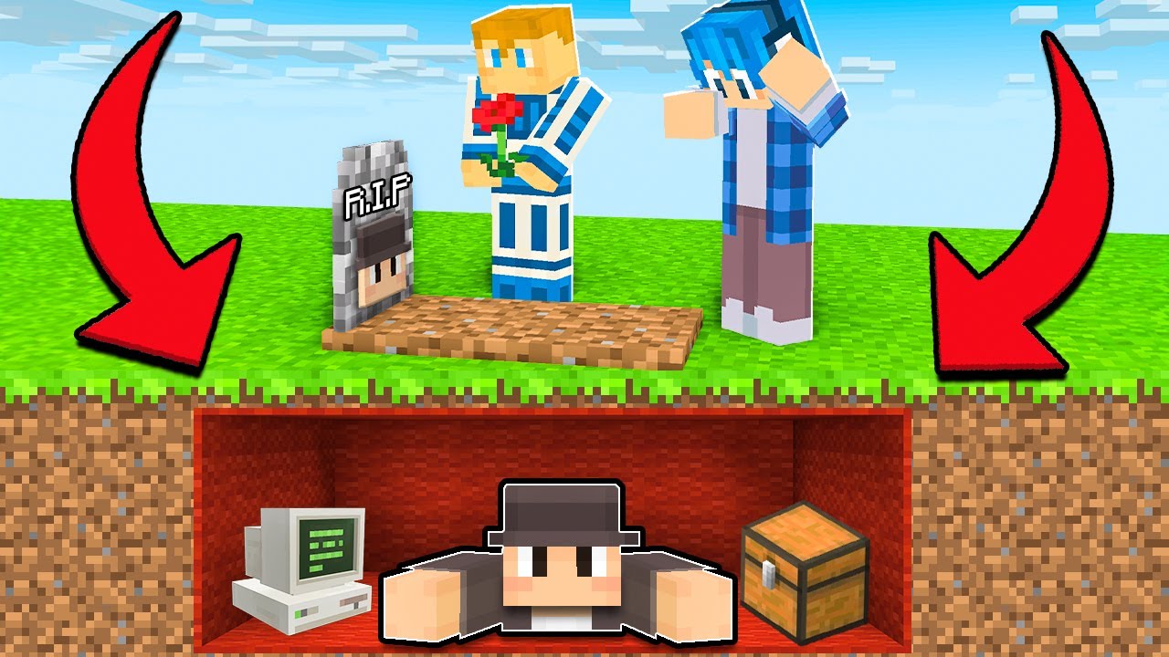 TAJNA BAZA w GROBIE! (UDAJĘ, ŻE NIE ŻYJĘ w MINECRAFT)