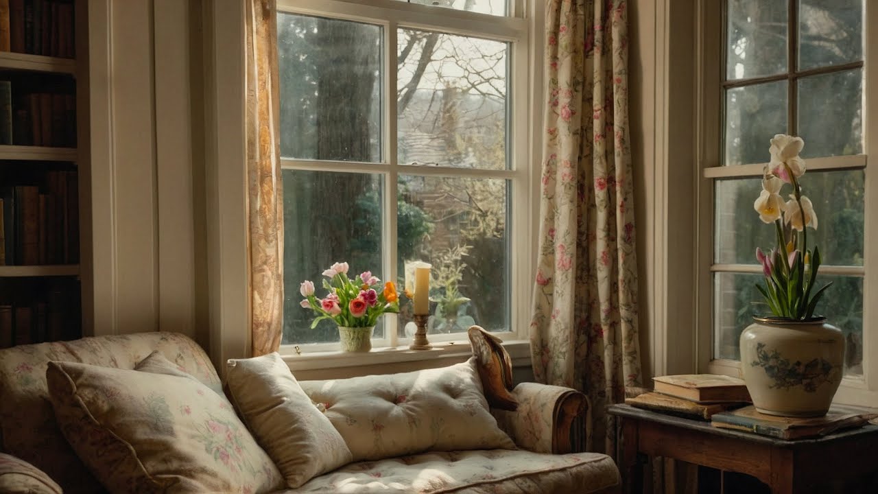 Cottagecore Read with Me: Relaxing Ambiance with Soft Rain and Piano Music | 1 Hour Reading Nook