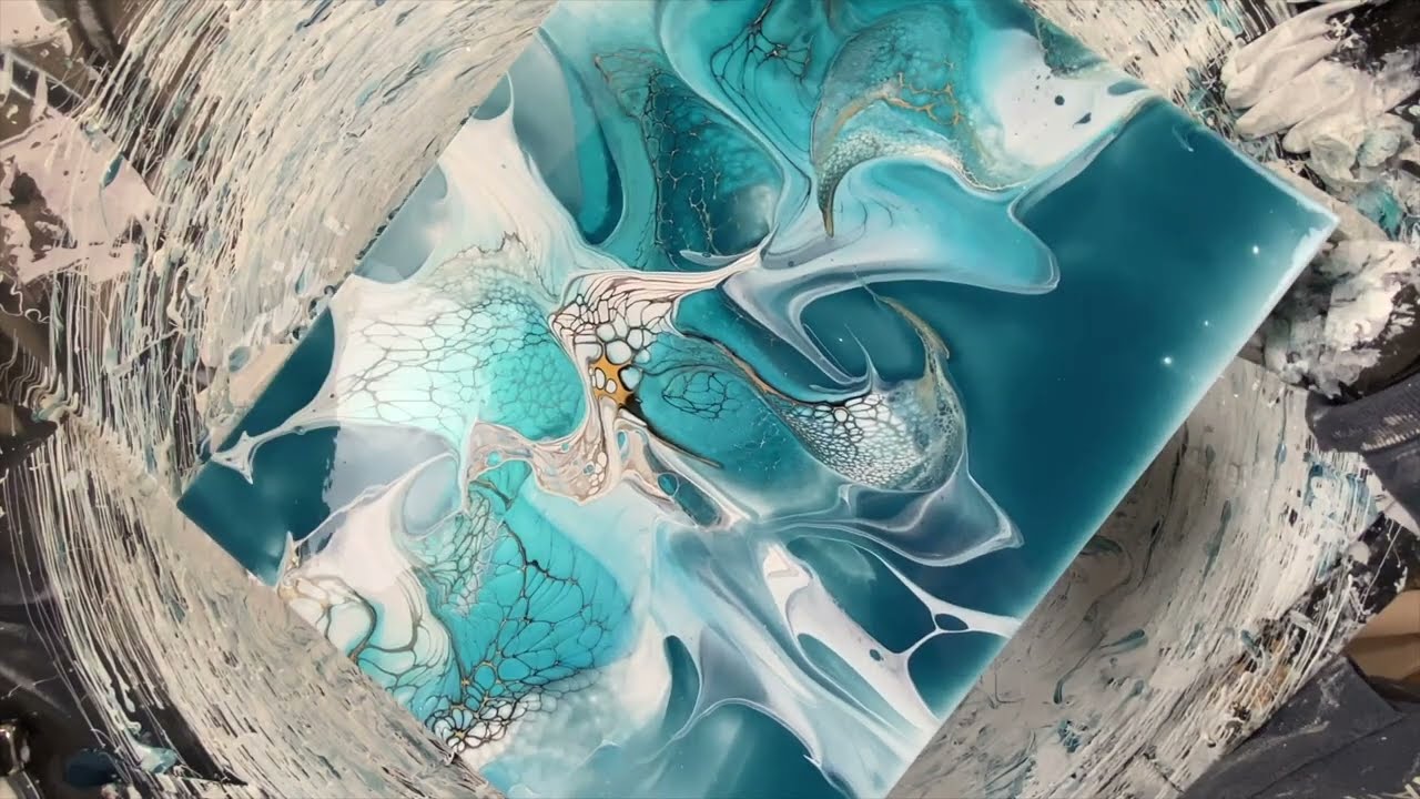 Mystical blue scoop and drag acrylic palette knife swipe painting #fluidart