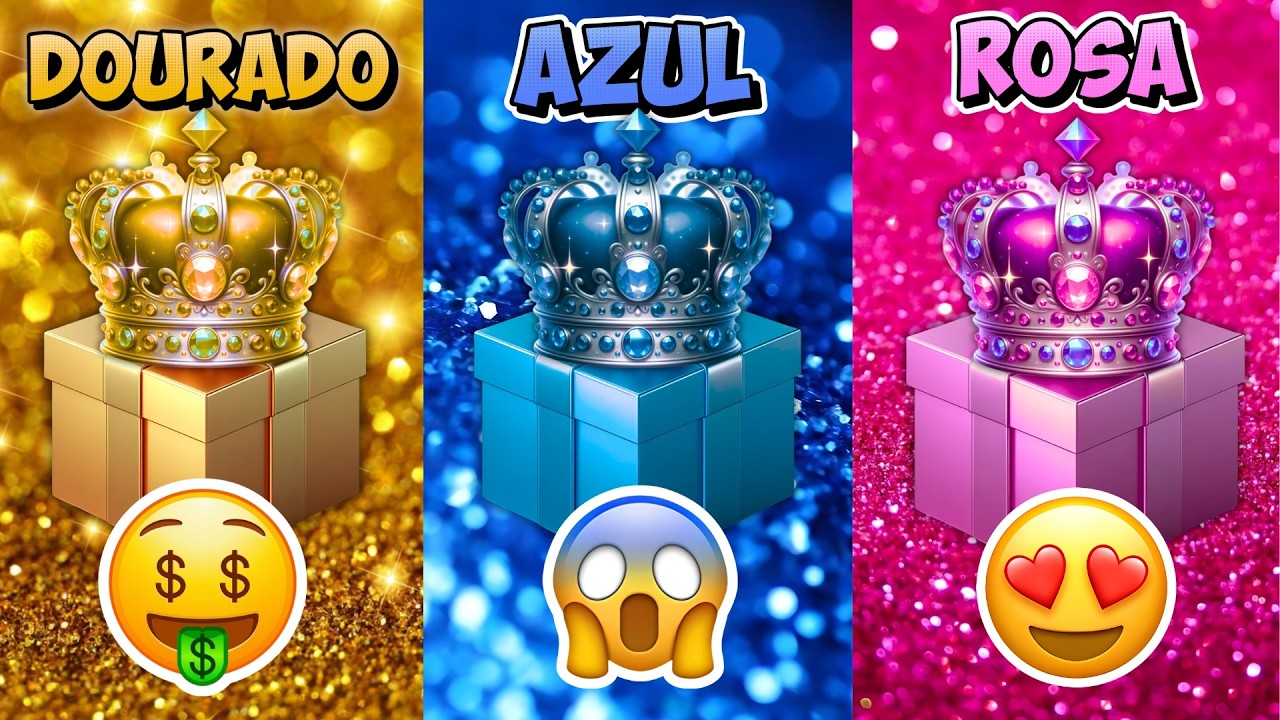 😱🎁🎮  ESCOLHA SEU PRESENTE Dourado, Rosa ou Azul desafio das cores!🔊 #dinoquiztopia #quiz