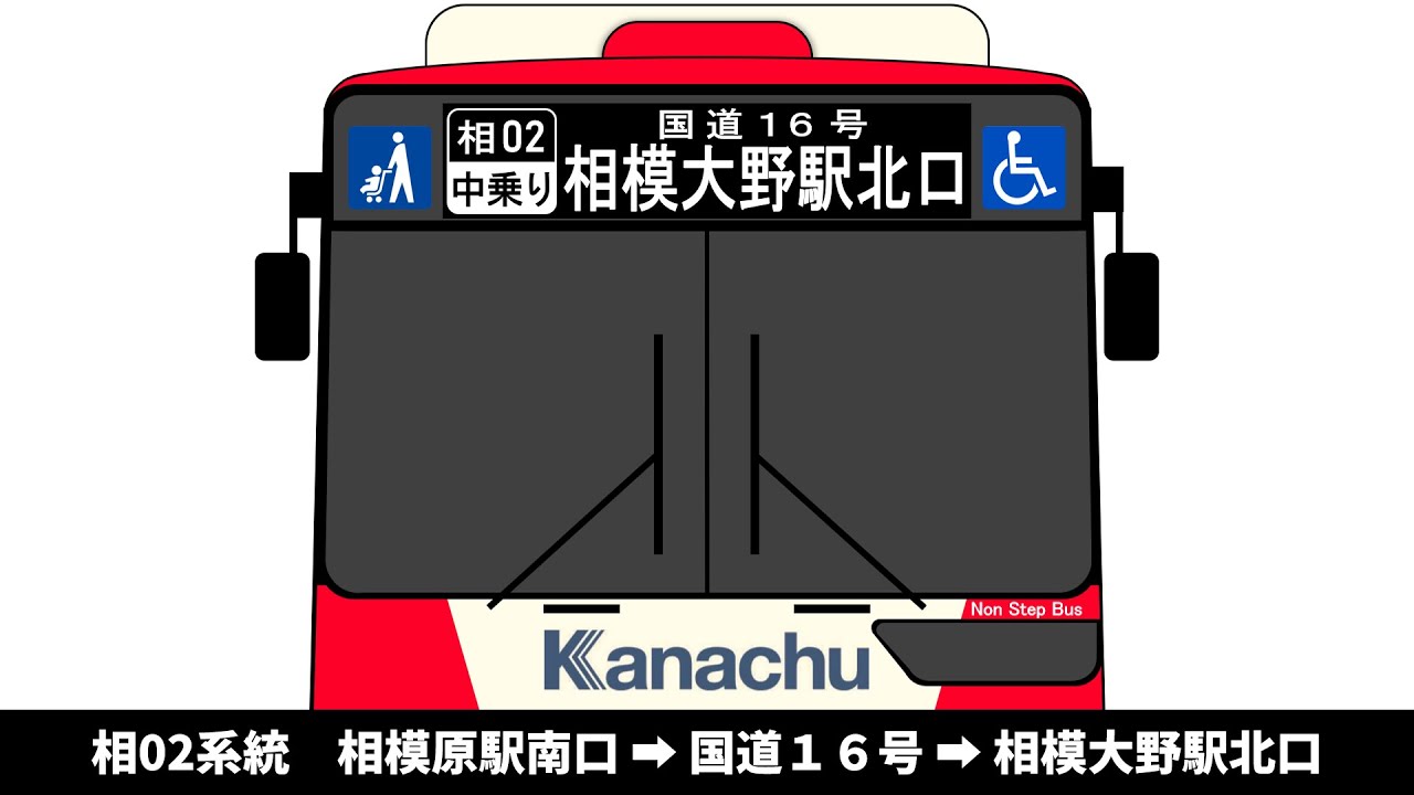 【車内放送】神奈中バス　相02系統　相模原駅南口 → 国道16号 → 相模大野駅北口　全区間車内放送