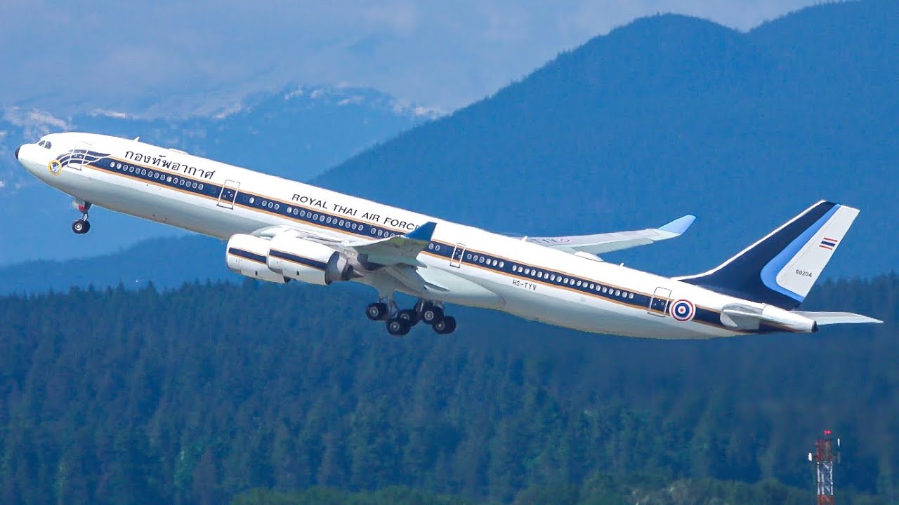 (4K) Royal Thai Air Force A340-500 Arrival & Departure at Vancouver YVR
