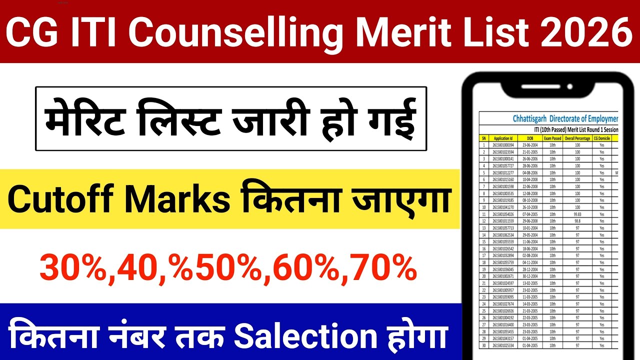 CG ITI Counselling Merit List Released 2026 | How to Check Rank? What Will the Cutoff Be?