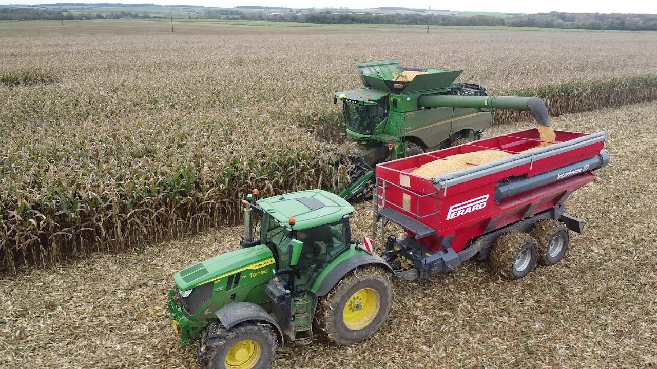 MOISSON 2024 DE MA&Iuml;S GRAIN ! JOHN DEERE S795i / JOHN DEERE 6R215 TRANSBORDEUR PERARD INTERBENNE 27 !