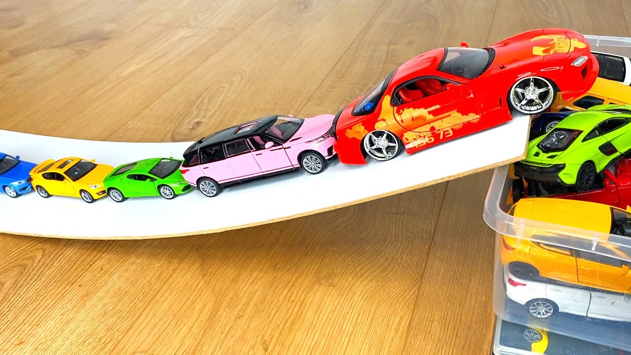 Diecast Model Cars moving up on the slope to the box #2