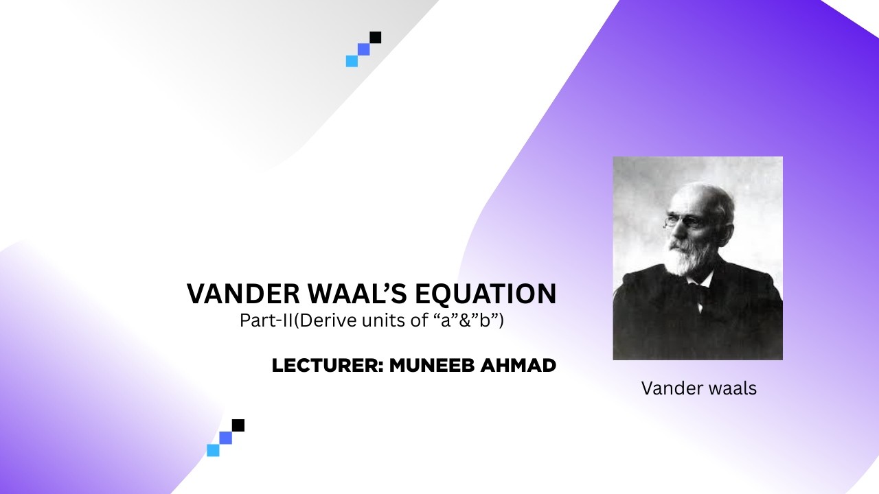Vander Waal's gas Equation part-II derive units of 
