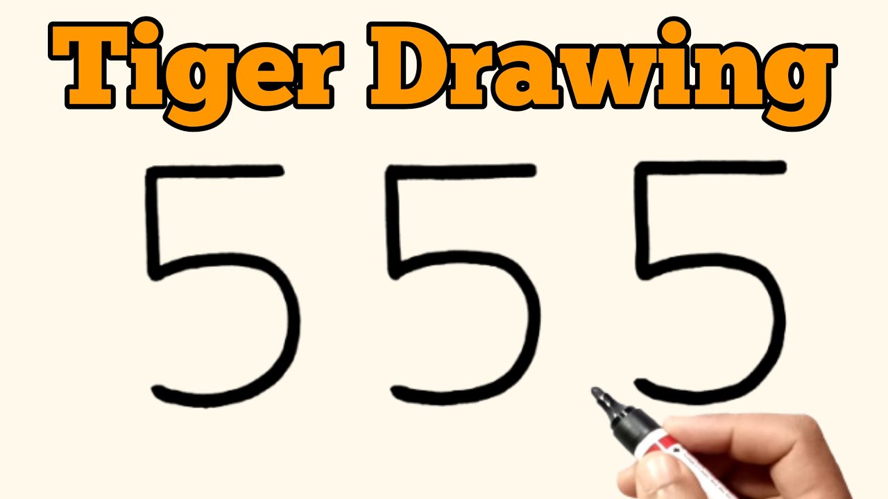 Easy Tiger Drawing - Step By Step | How to draw a Tiger From number 555