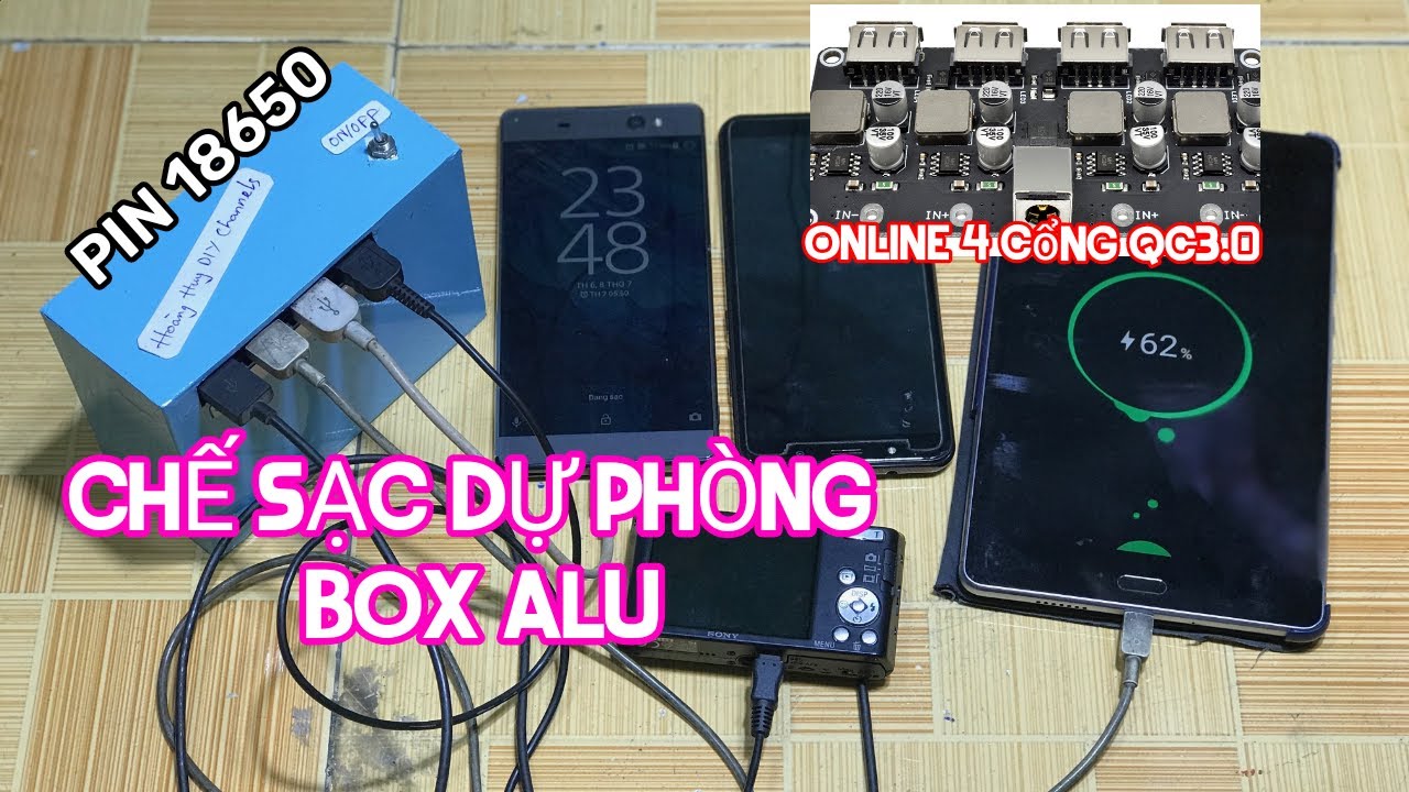 Chế Sạc Dự Phòng 4 Cổng, Có Sạc Nhanh Qc 3.0, 18.650mAh Dùng Cả Tháng Chưa Hết Điện