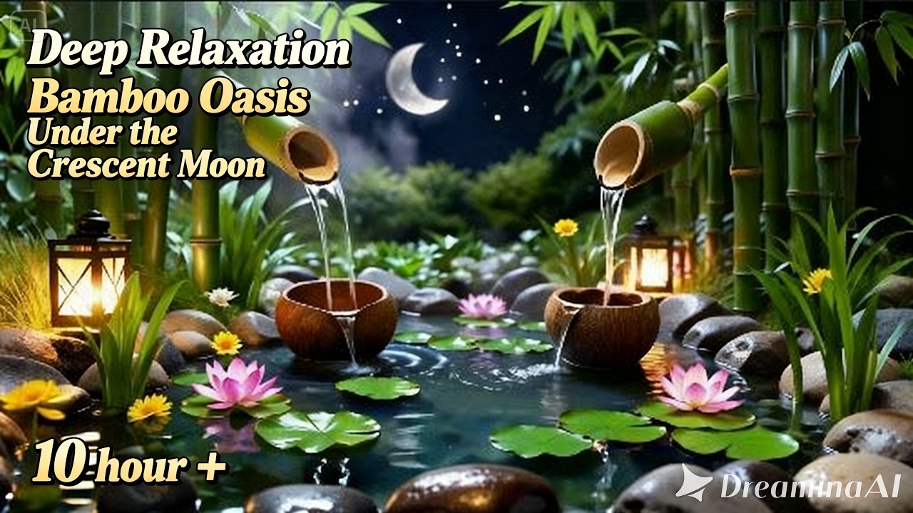 Peaceful Bamboo Water Sanctuary 🌿 10 Hours+ Moonlit Garden Therapy