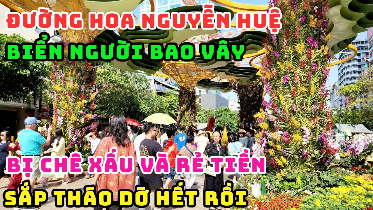 TRỰC TIẾP! SÁNG MÙNG 5 TẾT ĐƯỜNG HOA NGUYỄN HUỆ LẠI VỠ TRẬN NỮA RỒI, BIỂN NGƯỜI CHEN NHAU CHỤP HÌNH