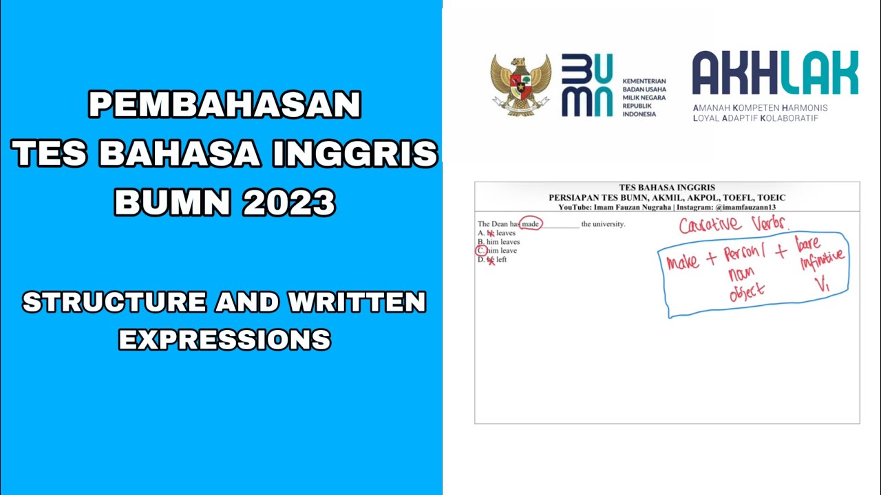 SOAL TES BAHASA INGGRIS BUMN 2023 | STRUCTURE | PERSIAPAN BUMN AKMIL AKPOL TOEFL
