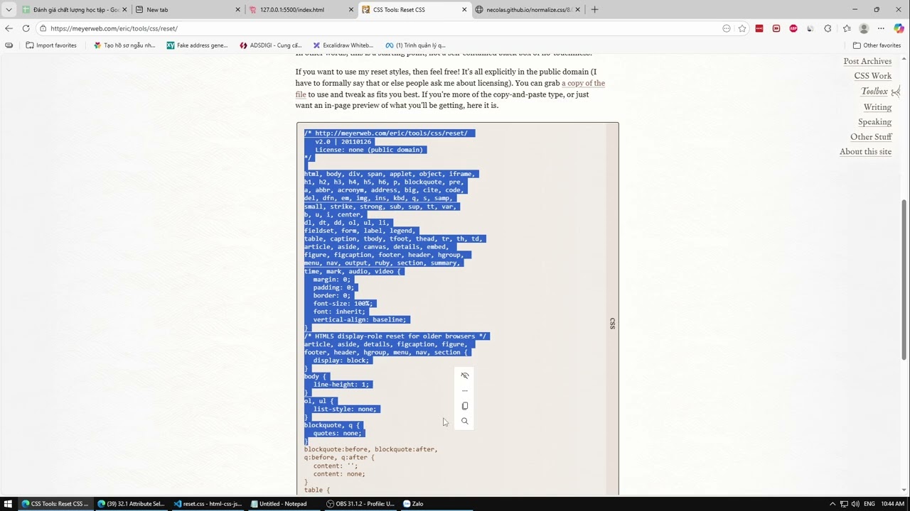 [HTML, CSS] Bài 8: Reset CSS